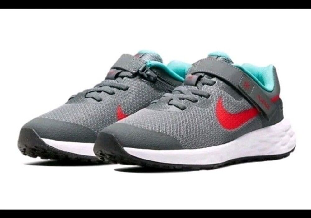 Nike Revolution 6 FlyEase Low Smoke Grey Siren Red - DD1113-006 Size 2.5Y  Nwot